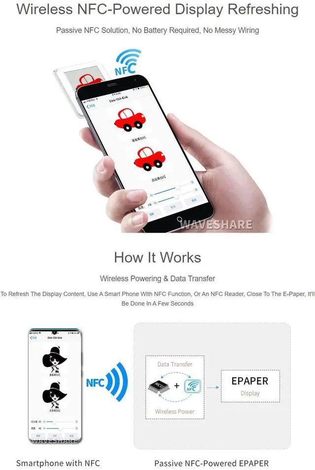 Alt view image 3 of 5 - Waveshare 1.54inch NFC-Powered e-Paper No Battery Wireless Powering and Data Transfer (White Case)