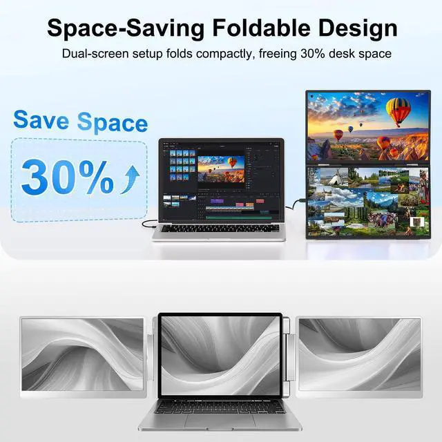 Alt view image 5 of 5 - GWSGUT 18.5'' Dual Portable Monitor FHD 1080P 100Hz USB-C HDMI External Folding Stacked Triple Monitor Built-in Stand Speakers for Laptop PC Windows Mac Portable Screen