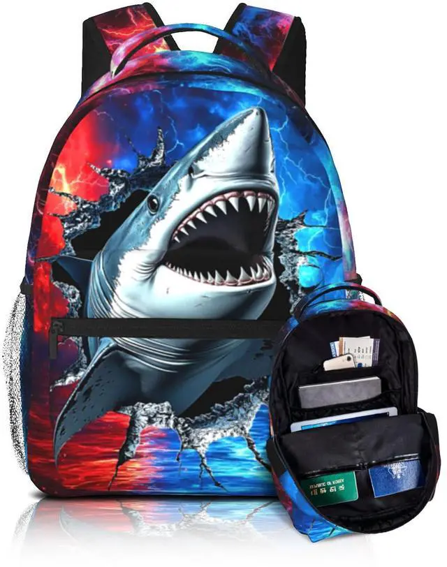 Main image of Bawpkn Shark Backpack for Boys Blue Ocean Animal Schoolbag for Teenage Girls Kids Cute Children Lightweight Waterproof Adjustable Book Bag for Preschool Kindergarten Bookbags Nursery Daycare
