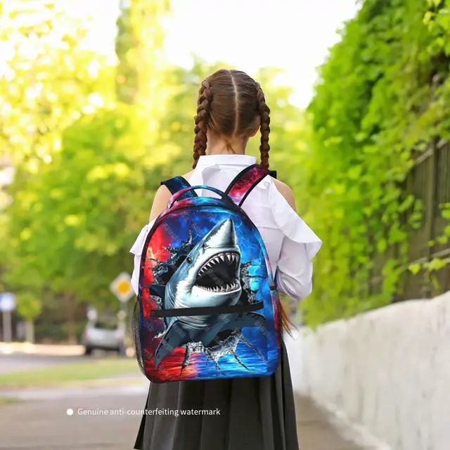 Alt view image 4 of 5 - Bawpkn Shark Backpack for Boys Blue Ocean Animal Schoolbag for Teenage Girls Kids Cute Children Lightweight Waterproof Adjustable Book Bag for Preschool Kindergarten Bookbags Nursery Daycare