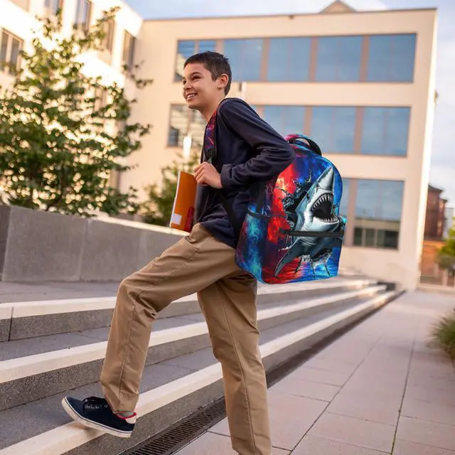 Alt view image 5 of 5 - Bawpkn Shark Backpack for Boys Blue Ocean Animal Schoolbag for Teenage Girls Kids Cute Children Lightweight Waterproof Adjustable Book Bag for Preschool Kindergarten Bookbags Nursery Daycare