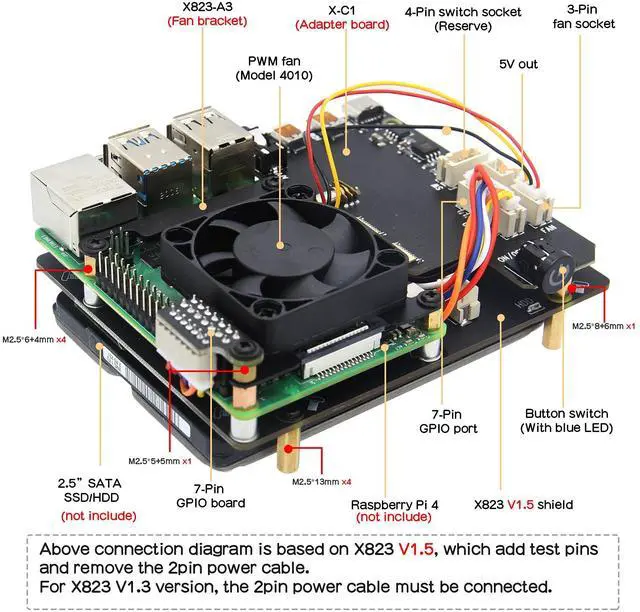 Alt view image 3 of 5 - Geekworm NASPi V2.0 2.5 inch SATA HDD/SSD NAS Storage Kit with Safe Shutdown & Auto Power On Function for Raspberry Pi 4 Model B(Not Include Raspberry Pi 4)