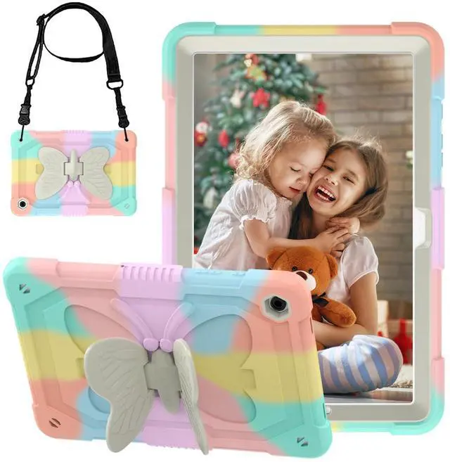 Main image of for Galaxy Tab A11+ A9+ Plus 11" Case Kids, Cute Butterfly Shockproof Shoulder Strap Kickstand Kids Friendly Bumper Case Cover for Samsung Galaxy Tab A11+ 2025 /A9+ 11" 2023 SM-X210,Colorful Pink