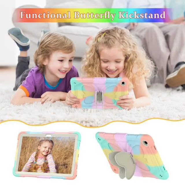 Alt view image 4 of 5 - for Galaxy Tab A11+ A9+ Plus 11" Case Kids, Cute Butterfly Shockproof Shoulder Strap Kickstand Kids Friendly Bumper Case Cover for Samsung Galaxy Tab A11+ 2025 /A9+ 11" 2023 SM-X210,Colorful Pink