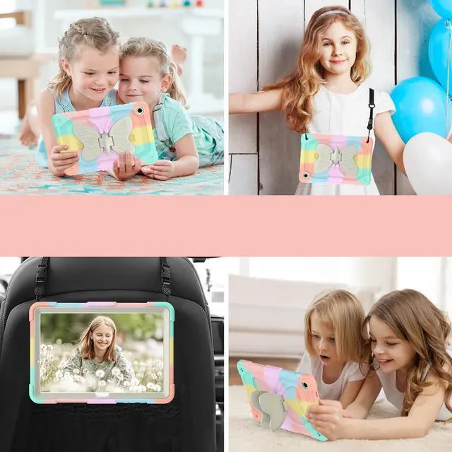 Alt view image 5 of 5 - for Galaxy Tab A11+ A9+ Plus 11" Case Kids, Cute Butterfly Shockproof Shoulder Strap Kickstand Kids Friendly Bumper Case Cover for Samsung Galaxy Tab A11+ 2025 /A9+ 11" 2023 SM-X210,Colorful Pink