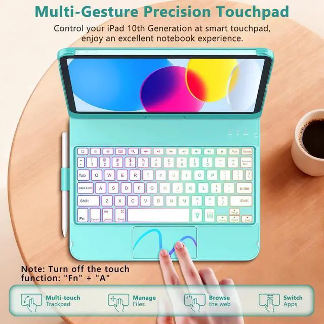 Alt view image 3 of 5 - FUWANG Touch Keyboard Case for iPad (A16) 11th Generation 11 inch 2025&10th Gen 10.9 inch 2022, 360° Rotate for iPad 10th Generation Case with Keyboard, Backlit Keyboard Case with Pencil Holder