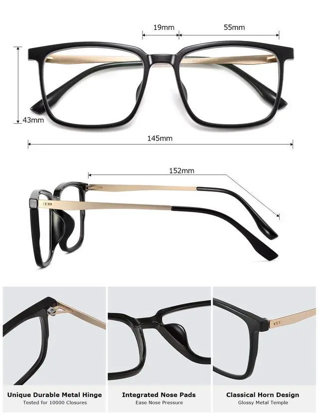 Alt view image 4 of 5 - ZanyLen Blue Light Blocking Glasses for Men Large-sized Anti Glasses Reduce UV, Computer Eyeglasses Gaming Glasses Black/Golden Rectangular TR90