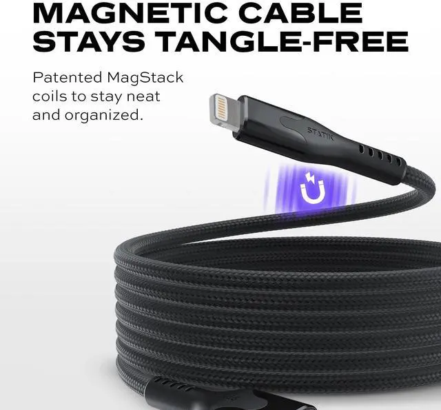 Alt view image 4 of 5 - Statik MagStack USB A to iPhone Cable MFi Certified, Clutter-Free Magnetic Charging Cable, Anti-Tangle Phone Charger Cord, 12W, Compatible with iPhone 14 Pro Max, 13 12 11, 3FT/1M