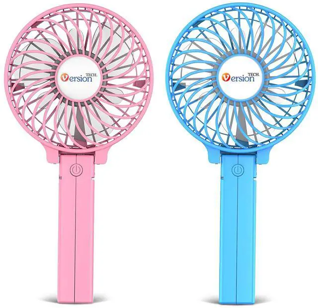 Main image of VersionTECH. Portable Handheld Fan 2Pack, Pink+Blue Powerful 180° Foldable Rechargeable Clip Fan with 3 Speeds