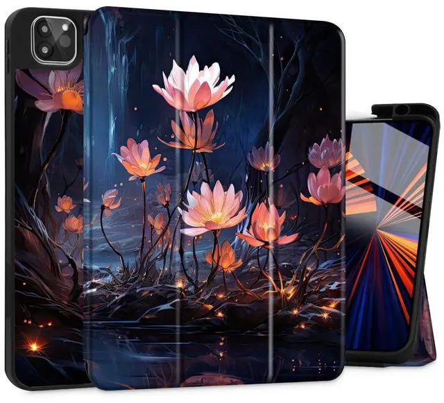 Main image of Tuiklol for iPad Pro 13 inch 2025 2024 Release M5/M4 Chip - Built in Pencil Holder Ultra Retina Slim Protective Stand Back Cover with Smart Trifold Stand Auto Wake/Sleep, Ethereal Flowers