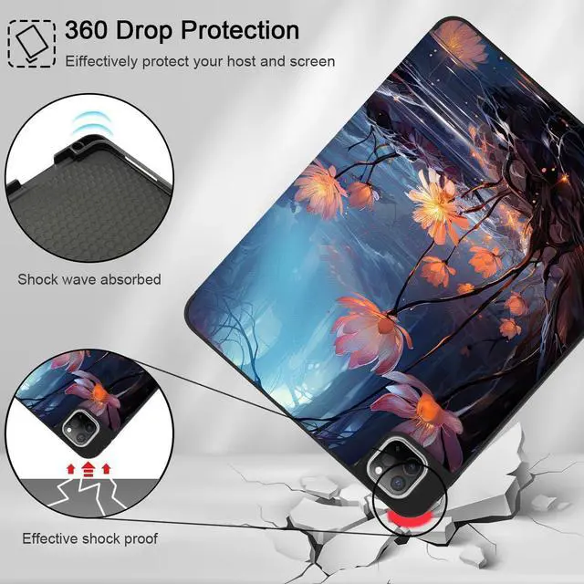 Alt view image 5 of 5 - Tuiklol for iPad Pro 13 inch 2025 2024 Release M5/M4 Chip - Built in Pencil Holder Ultra Retina Slim Protective Stand Back Cover with Smart Trifold Stand Auto Wake/Sleep, Ethereal Flowers