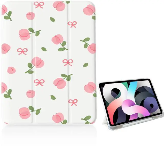 Main image of Girly Pink Bow Tulip Case for iPad 11 inch (A16 Chip) 2025 Generation 11th/iPad 10.9 inch 2022 10th Gen with Pencil Holder and Auto Sleep/Wake,White Leather Soft TPU Back Shell Stand Cover