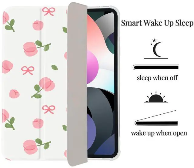 Alt view image 5 of 5 - Girly Pink Bow Tulip Case for iPad 11 inch (A16 Chip) 2025 Generation 11th/iPad 10.9 inch 2022 10th Gen with Pencil Holder and Auto Sleep/Wake,White Leather Soft TPU Back Shell Stand Cover