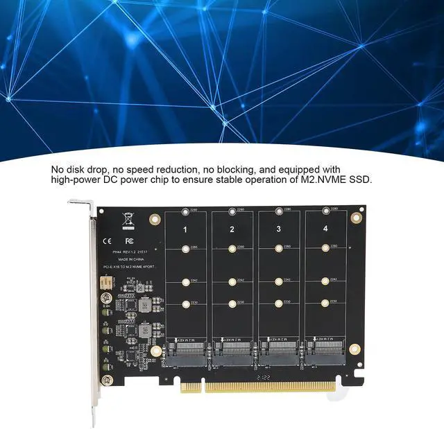 Alt view image 2 of 5 - Quad M.2 NVME SSD to PCI-E 4.0 X16 Adapter, High Speed 4x32Gbps Soft Raid Card with Individual LED Indicator Support 2230 2242 2260 2280 (ph44)