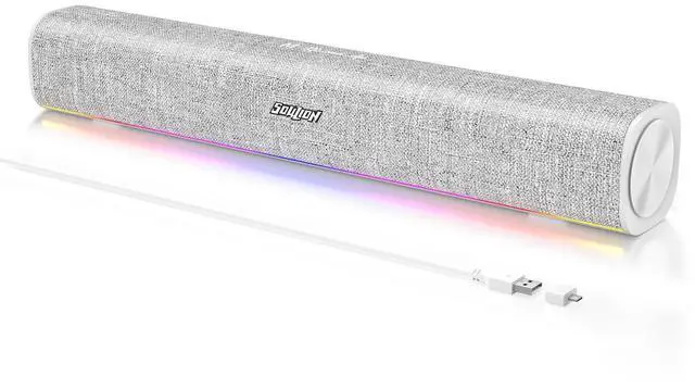 Main image of SOULION R100 Bluetooth Computer Speakers with Dynamic LED Light, USB Plug & Play PC Speakers with Switch Button, Clearly Sound Soundbar for Desktop Laptop Monitor White (USB-C to USB Adapter Included)