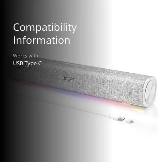 Alt view image 3 of 5 - SOULION R100 Bluetooth Computer Speakers with Dynamic LED Light, USB Plug & Play PC Speakers with Switch Button, Clearly Sound Soundbar for Desktop Laptop Monitor White (USB-C to USB Adapter Included)