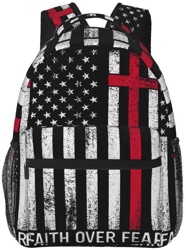 Main image of KOSUES Faith Over Fear Patriotic Christian Cross American Flag Laptop Backpacks Double Shoulder Laptop Pack Bag Daypack Back Pack Bags Rucksack Computer Bag with Side Pockets Front Zipper Pockets