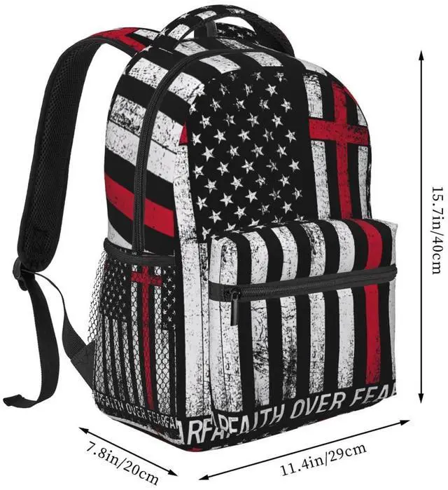 Alt view image 2 of 5 - KOSUES Faith Over Fear Patriotic Christian Cross American Flag Laptop Backpacks Double Shoulder Laptop Pack Bag Daypack Back Pack Bags Rucksack Computer Bag with Side Pockets Front Zipper Pockets