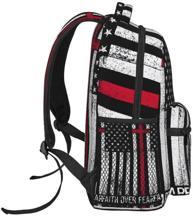Alt view image 3 of 5 - KOSUES Faith Over Fear Patriotic Christian Cross American Flag Laptop Backpacks Double Shoulder Laptop Pack Bag Daypack Back Pack Bags Rucksack Computer Bag with Side Pockets Front Zipper Pockets
