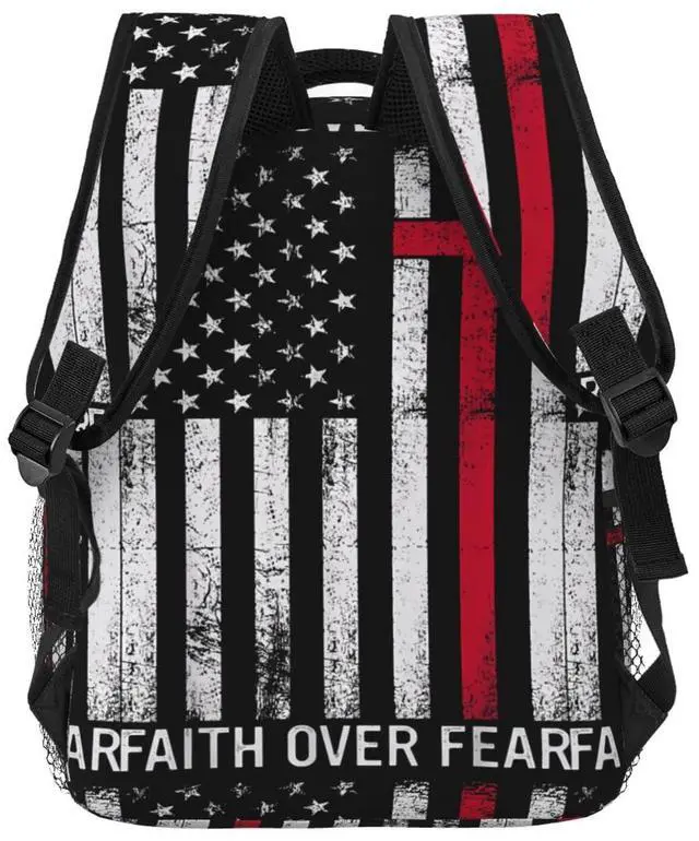 Alt view image 4 of 5 - KOSUES Faith Over Fear Patriotic Christian Cross American Flag Laptop Backpacks Double Shoulder Laptop Pack Bag Daypack Back Pack Bags Rucksack Computer Bag with Side Pockets Front Zipper Pockets
