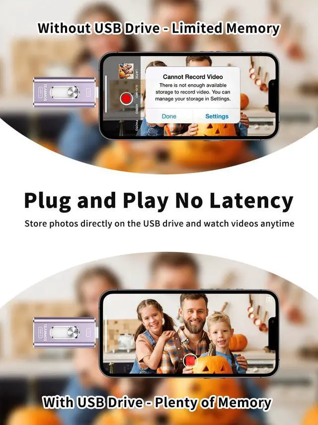 Alt view image 4 of 5 - TEARMOS 256GB Photo Stick for iPhone Flash Drive, Memory Stick Phone Storage for Photos and Videos Files Backup, Compatible with iPhone iPad Android PC, Plug & Play, No App Required (Purple)