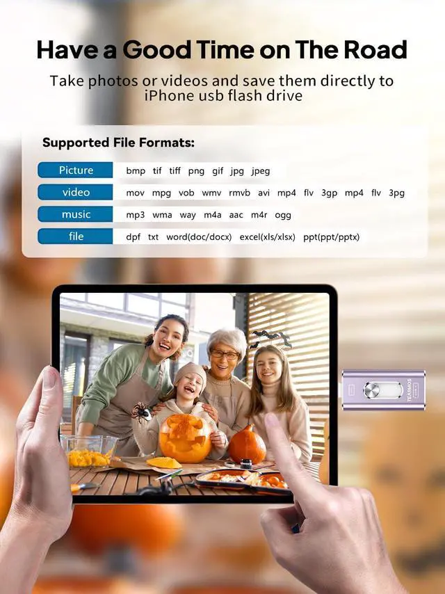 Alt view image 5 of 5 - TEARMOS 256GB Photo Stick for iPhone Flash Drive, Memory Stick Phone Storage for Photos and Videos Files Backup, Compatible with iPhone iPad Android PC, Plug & Play, No App Required (Purple)