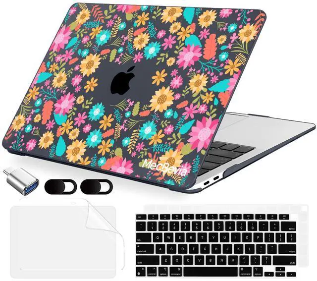 Main image of MecBevia Compatible with MacBook Air 13.3 inch Case 2021-2018 Release A2337 M1 A2179 A1932 Touch ID, Plastic Hard Shell&Keyboard Cover&Screen Protector&Webcam Cover&Type-C Adapter, Colorful Flowers