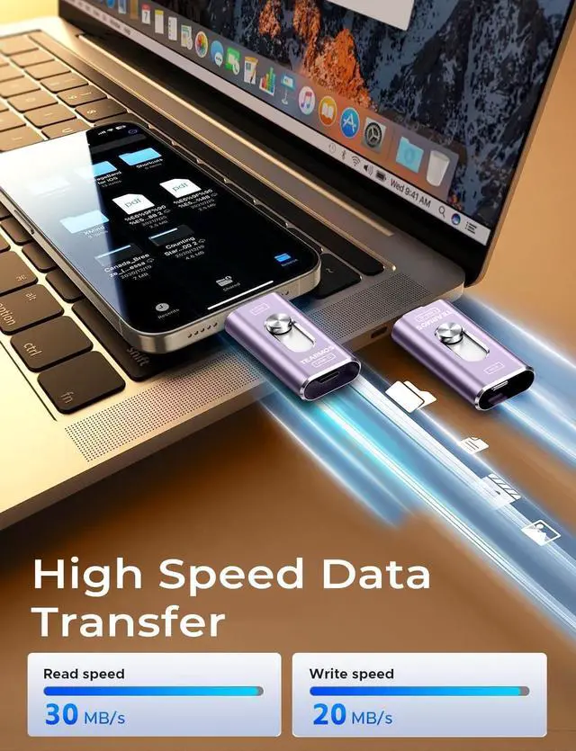 Alt view image 3 of 5 - TEARMOS 256GB Photo Stick for iPhone Flash Drive, Memory Stick Phone Storage for Photos and Videos Files Backup, Compatible with iPhone iPad Android PC, Plug & Play, No App Required (Purple)