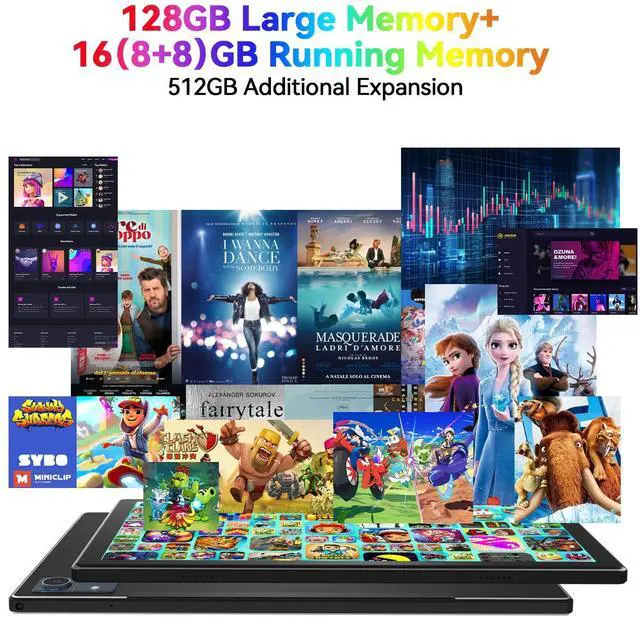 Alt view image 2 of 5 - Latest 2025 Android 14 Tablet, 128GB+16(8+8 Expand) GB/512GB Expand, Octa-Core Tablets with 5G WiFi, 8000mAh Battery, 10.1 inch Tablets with 21MP Camera, Tablet with Keyboard, Bluetooth, Mouse, Case