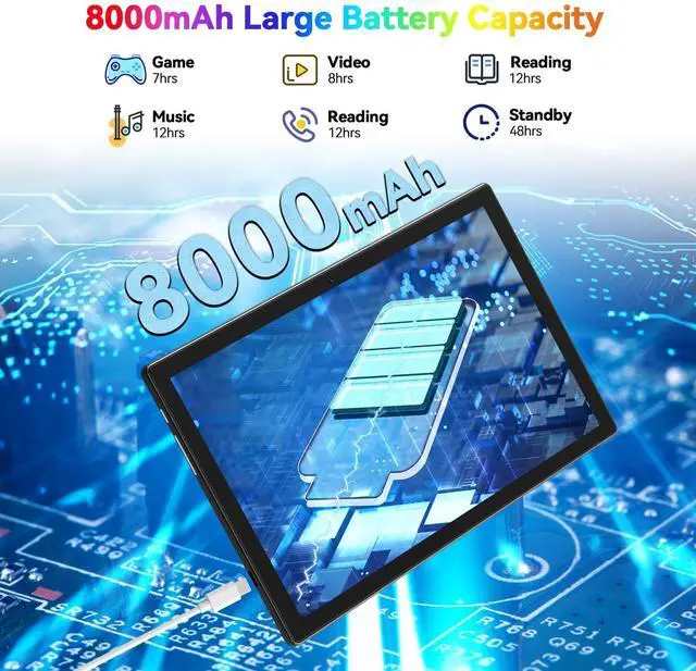 Alt view image 5 of 5 - Latest 2025 Android 14 Tablet, 128GB+16(8+8 Expand) GB/512GB Expand, Octa-Core Tablets with 5G WiFi, 8000mAh Battery, 10.1 inch Tablets with 21MP Camera, Tablet with Keyboard, Bluetooth, Mouse, Case