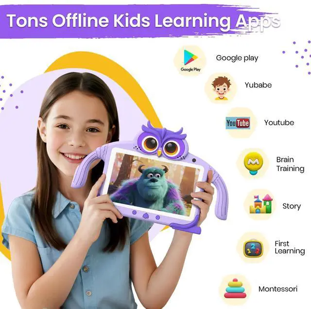 Alt view image 2 of 5 - UJoyFeel Kids Tablet 7IN Tablet for Kids 3-7, Toddler Tablets for Children with Learning Apps, WiFi, Parental Control, Educational Games, Shockproof Tablets for Toddlers Gift for Child from 3 to 12