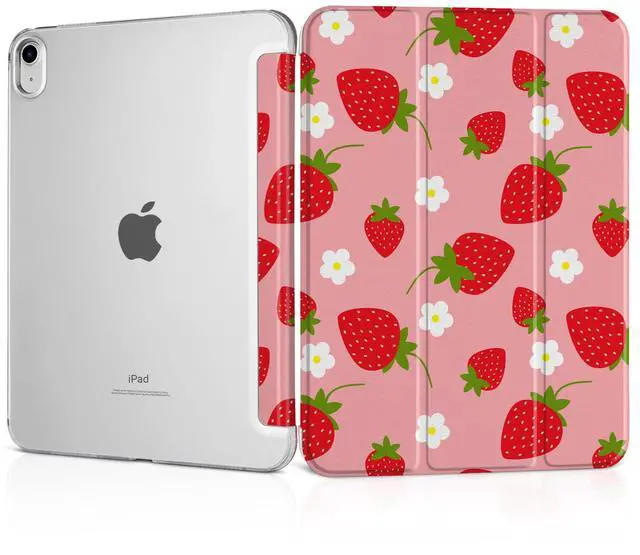 Main image of MEEgoodo for iPad A16 11th Generation Case 2025 11 inch, Tablet Cases for iPad 10th Generation 2022, Tablet Cover with Silk Texture & PC Clear Back Cover, Strawberries & Flowers