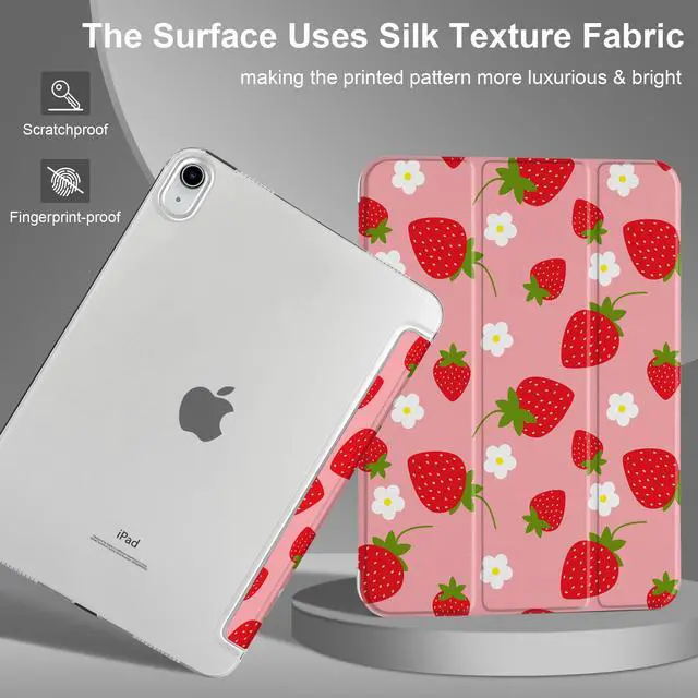 Alt view image 2 of 5 - MEEgoodo for iPad A16 11th Generation Case 2025 11 inch, Tablet Cases for iPad 10th Generation 2022, Tablet Cover with Silk Texture & PC Clear Back Cover, Strawberries & Flowers