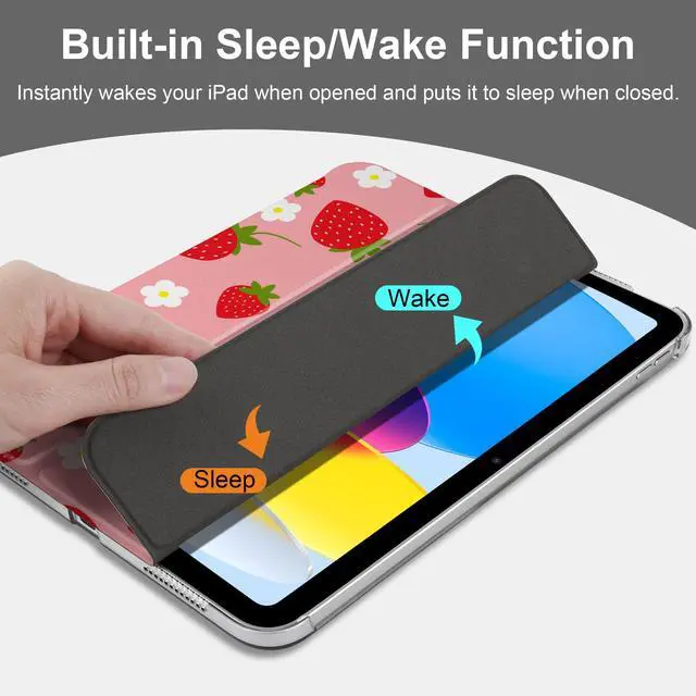 Alt view image 4 of 5 - MEEgoodo for iPad A16 11th Generation Case 2025 11 inch, Tablet Cases for iPad 10th Generation 2022, Tablet Cover with Silk Texture & PC Clear Back Cover, Strawberries & Flowers