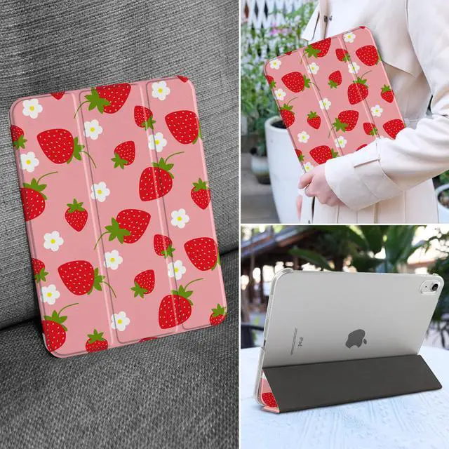 Alt view image 5 of 5 - MEEgoodo for iPad A16 11th Generation Case 2025 11 inch, Tablet Cases for iPad 10th Generation 2022, Tablet Cover with Silk Texture & PC Clear Back Cover, Strawberries & Flowers