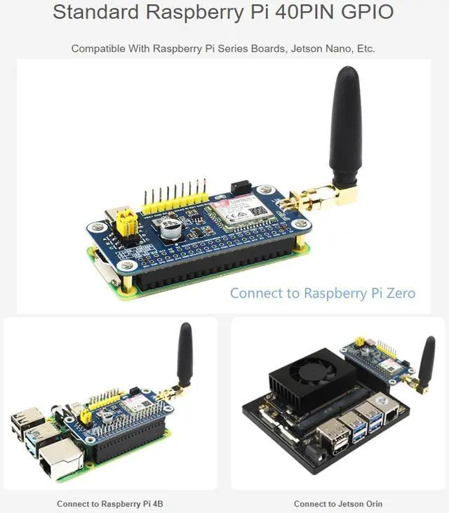 Alt view image 3 of 5 - SIM7028 NB-IoT HAT for Raspberry Pi 5/4B/3B+/2B/Zero/Zero 2W and Jetson Nano,Onboard 40PIN GPIO Header, Supports Global Band NB-IoT Communication with GSM Antenna Type-C Interface