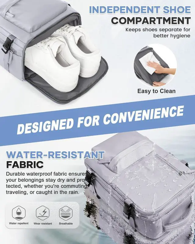 Alt view image 4 of 5 - WONHOX Large Travel Backpack Women, Carry On Backpack,Backpack Waterproof Outdoor Sports Rucksack Casual Daypack, Grey