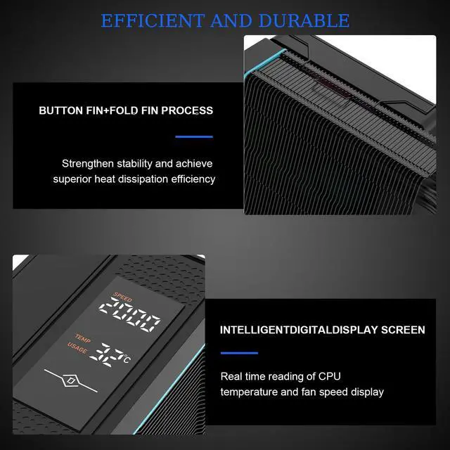 Alt view image 4 of 5 - RUIXMIIDII CPU Air Cooler with Display, 4 Pure Copper Heat Pipes, 120mm ARGB PWM Quiet Fan, Single Tower Computer CPU Cooling Fan, CPU Cooler for AM5/AM4, Intel LGA 1851/18XX/1700/1200/115X, Black