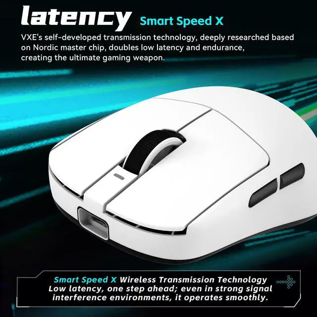 Alt view image 4 of 5 - ATK VXE Dragonfly R1 Wireless Gaming Mouse, 45g, PAW3395, 26000 DPI, Tri-Mode 2.4G/Bluetooth/Wired, 4000Hz Polling Rate (R1 SE+, White)