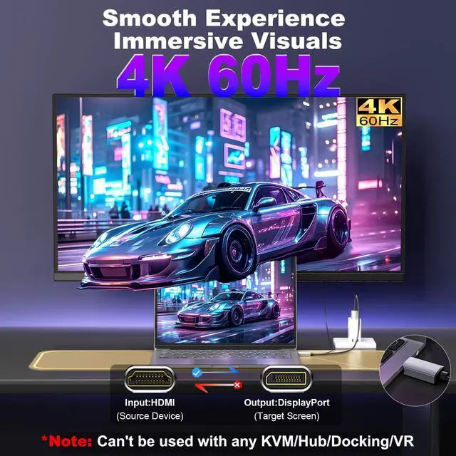 Alt view image 2 of 5 - THANDBLE Active HDMI to DisplayPort Cable 10FT, 4K 60Hz 1080p 120Hz, Unidirectional HDMI Source to DP Monitor Display Port Cable Compatible for PC, Laptop, Computer, NVIDIA, AMD, PS5/4, Xbox