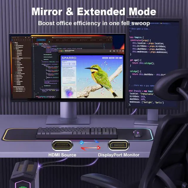 Alt view image 5 of 5 - THANDBLE Active HDMI to DisplayPort Cable 10FT, 4K 60Hz 1080p 120Hz, Unidirectional HDMI Source to DP Monitor Display Port Cable Compatible for PC, Laptop, Computer, NVIDIA, AMD, PS5/4, Xbox