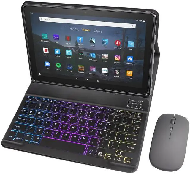 Main image of GYSDCAZ Keyboard Case for Amazon Kindle Fire HD 10&10 Plus (2021&2023) 10.1 inch, 7 Color Rainbow Backlight Detachable Bluetooth Keyboard with Mouse
