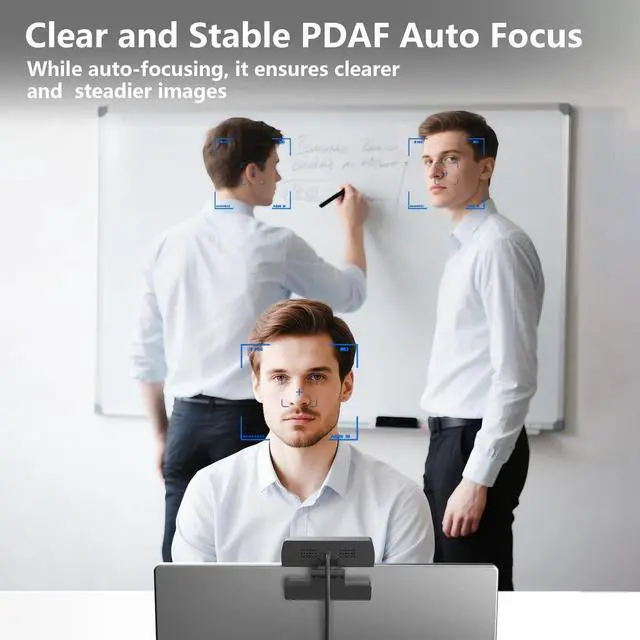 Alt view image 3 of 5 - 4K Webcam for PC - 4K Ultra HD Computer Camera with PDAF Autofocus, AI Noise-Canceling Mic, USB Plug & Play, 80° FOV & Auto Lighting Correction for Laptop & Desktop (Social Streaming Video Call)