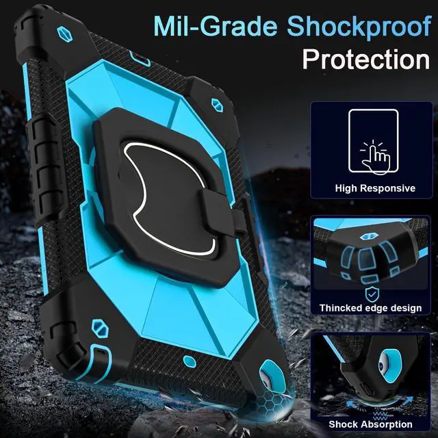 Alt view image 2 of 5 - Scnioy Case for iPad 9th Generation iPad Case 9th 8th 7th Generation iPad 10.2 Inch iPad 9th Gen Cover with Screen Protector Pen Holder TabletCases for Kids 360° Rotating Stand, Black Blue