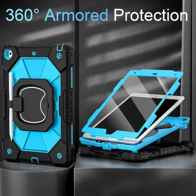 Alt view image 3 of 5 - Scnioy Case for iPad 9th Generation iPad Case 9th 8th 7th Generation iPad 10.2 Inch iPad 9th Gen Cover with Screen Protector Pen Holder TabletCases for Kids 360° Rotating Stand, Black Blue