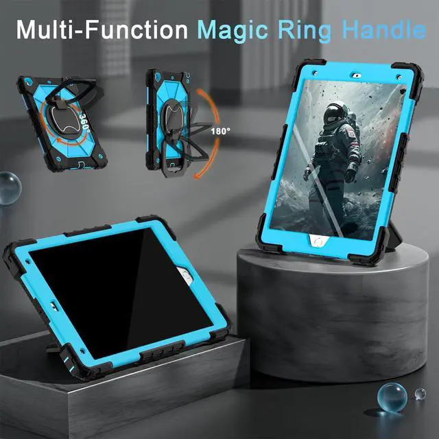 Alt view image 4 of 5 - Scnioy Case for iPad 9th Generation iPad Case 9th 8th 7th Generation iPad 10.2 Inch iPad 9th Gen Cover with Screen Protector Pen Holder TabletCases for Kids 360° Rotating Stand, Black Blue