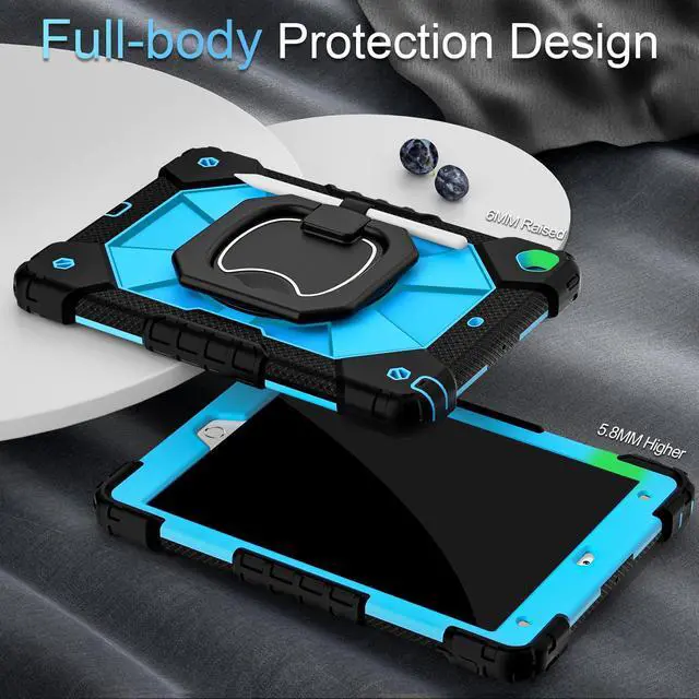 Alt view image 5 of 5 - Scnioy Case for iPad 9th Generation iPad Case 9th 8th 7th Generation iPad 10.2 Inch iPad 9th Gen Cover with Screen Protector Pen Holder TabletCases for Kids 360° Rotating Stand, Black Blue