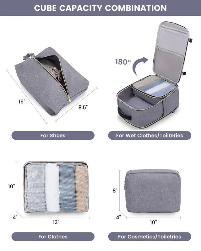 Alt view image 5 of 5 - LOVEVOOK Large Travel Backpack for Women, TSA Carry on Backpack for Airplanes, 40L Personal Item Travel Bag for Women fits 17" Laptop,Waterproof Carry on Bag Airplane Approved with 3 Packing Cubes