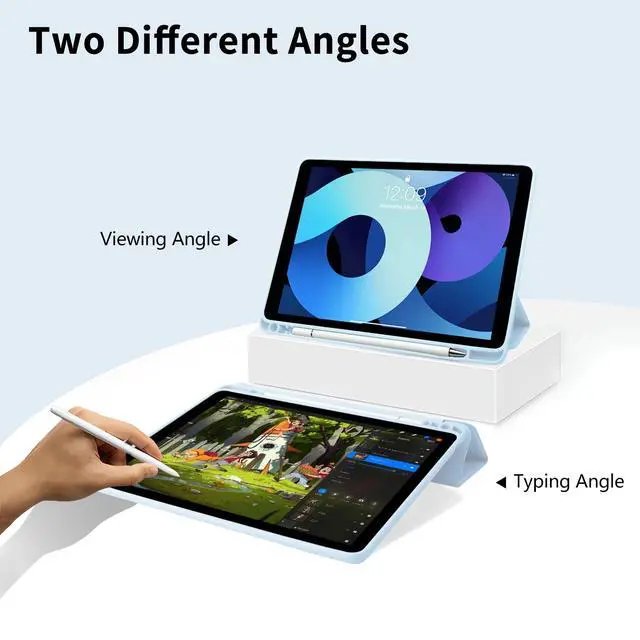 Alt view image 3 of 5 - Bow Girly Case for iPad (A16) 11th Generation 2025 11 Inch/iPad 10th Generation 2022 10.9 Inch with Pencil Holder Trifold Stand Blue Leather Girly Cover Clear Back Shell Auto Wake/Sleep