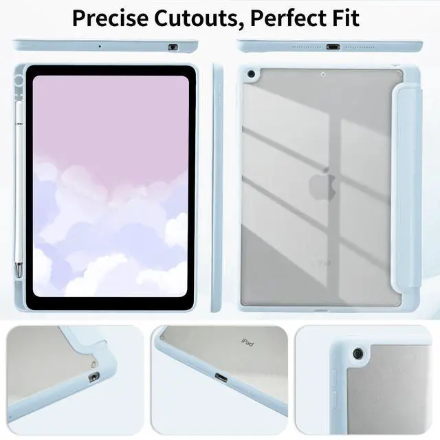 Alt view image 5 of 5 - Bow Girly Case for iPad (A16) 11th Generation 2025 11 Inch/iPad 10th Generation 2022 10.9 Inch with Pencil Holder Trifold Stand Blue Leather Girly Cover Clear Back Shell Auto Wake/Sleep